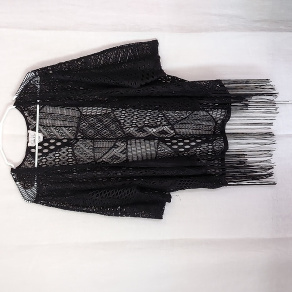 Sadie X Love Black Open Knit Cardigan with Fringe Size Medium - Picture 1 of 4